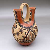 A polychrome wedding vase decorated with a corn plant, cloud and geometric design
 by Leonora Fragua of Jemez