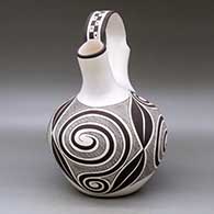 A black on white wedding vase decorated with a Tularosa spiral, fineline and geometric design, click or tap to see a larger version