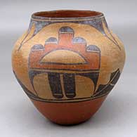 A polychrome jar decorated with a three panel cloud, feather and geometric design
 by Unknown of Zia