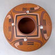 A polychrome bowl decorated above the shoulder with a four panel bird element and geometric design, click or tap to see a larger version