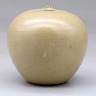 A small buff seed pot decorated with an ear of corn applique, click or tap to see a larger version