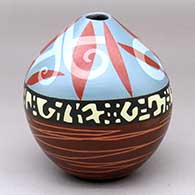 A polychrome jar with an organic opening and a geometric design
 by Les Namingha of Hopi