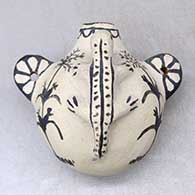 A miniature Polychrome canteen decorated with a lizard applique, paddle handles and a corn stalk and geometric design
 by Seferina Ortiz of Cochiti