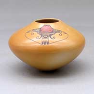 A small polychrome wide-shouldered jar decorated with a single bird element and geometric design
 by Jacob Koopee of Hopi