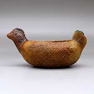 A brown chicken effigy bowl with fire clouds, click or tap to see a larger version