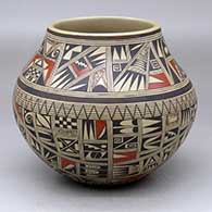 A polychrome jar decorated with a medium sherd geometric design
 by Rondina Huma of Hopi