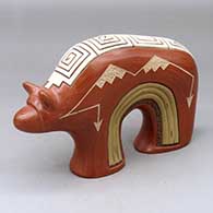 Click for a larger view A polychrome bear figure decorated with a lightly carved, sgraffito and painted geometric design
by Aaron Cajero Jr of Jemez