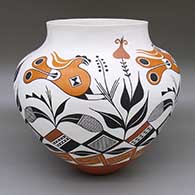 Large polychrome jar with a traditional Acoma design featuring parrot, flower, and geometric elements
 by Debbie Brown of Acoma