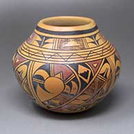 A polychrome jar with a four-panel bird element and geometric design
 by Karen Charley of Hopi