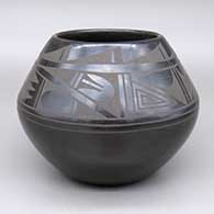 A black on black jar with a geometric design
 by Martha Appleleaf of San Ildefonso