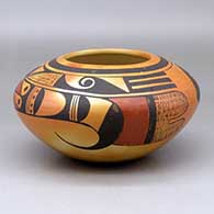 An early Fannie jar decorated with a two panel bird element and geometric design
 by Fannie Nampeyo of Hopi