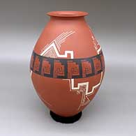Polychrome jar with a flared opening and a geometric design
 by Moroni Quezada of Mata Ortiz and Casas Grandes