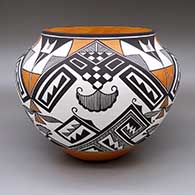 Polychrome jar with a four-panel checkerboard, fine line, and geometric design
 by Robert Patricio of Acoma