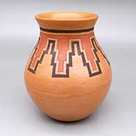 Polychrome jar with a flared opening and a kiva step geometric design
 by Gloria Kahe of Hopi