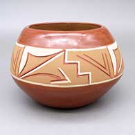 Polychrome Potsuwii bowl with a sgraffito and painted four-panel kiva step and geometric design
 by Dominguita Sisneros of Ohkay Owingeh