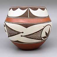 Polychrome bowl with a geometric design, click or tap to see a larger version
