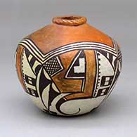 A polychrome jar with a notched rim and decorated with a four-panel bird element and geometric design
 by Unknown of Acoma