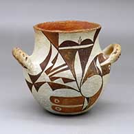 A polychrome jar with handles, a notched rim and decorated with a two-panel geometric design
 by Unknown of Acoma