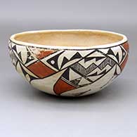 An open polychrome bowl decorated on the exterior with a four-panel geometric design
 by Unknown of Acoma