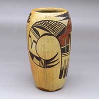 A polychrome cylinder with fire clouds and decorated with a two-panel bird element and geometric design
 by Unknown of Hopi