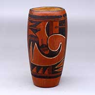 A polychrome cylinder decorated with a three-panel bird element and geometric design
 by Unknown of Hopi