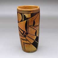 A polychrome cylinder with fire clouds decorated with a two-panel bird element and geometric design
 by Unknown of Hopi