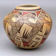 A polychrome jar decorated with a stylized migration pattern design
 by Miriam Nampeyo of Hopi