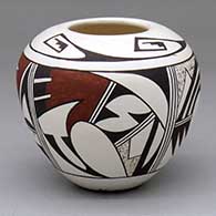 A polychrome jar decorated with a four-panel bird element and geometric design
 by Grace Navasie of Hopi