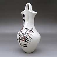 A polychrome wedding vase decorated with a two-panel bird element and geometric design, click or tap to see a larger version