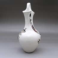 A polychrome wedding vase decorated with a two-panel bird element and geometric design, click or tap to see a larger version