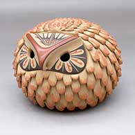 A lidded polychrome owl figure
 by Laura Gachupin of Jemez