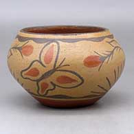 A polychrome bowl decorated with a two panel butterfly, flower, plant and geometric design
 by Unknown of Zia