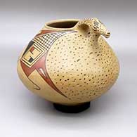 Polychrome goat effigy jar with a geometric design
 by Rito Talavera of Mata Ortiz and Casas Grandes