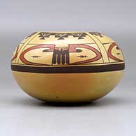 A polychrome bowl decorated with a four panel bird element and geometric design above the shoulder, click or tap to see a larger version