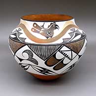 Polychrome jar with a traditional Acoma design featuring parrot, fine line, and geometric elements
 by Lolita Concho of Acoma
