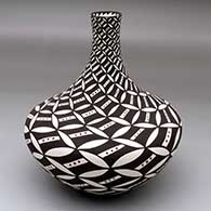 A polychrome tall neck jar decorated with a pumpkin seed snowflake and geometric design
 by Sandra Victorino of Acoma