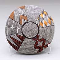 A polychrome seed pot decorated with an eight-panel fine line and geometric design
 by Alisha Sanchez of Acoma