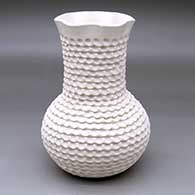 A tall-neck corrugated white jar with a fluted rim
 by Jackie Shutiva of Acoma