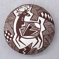 Click for a larger view A miniature black on white seed pot decorated with a deer, fineline and geometric design
by Diane Lewis of Acoma