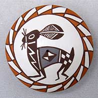 Click for a larger view A miniature polychrome seed pot decorated with a Mimbres rabbit and geometric design
by Diane Lewis of Acoma
