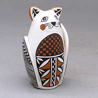 A polychrome cat effigy similar to a Corn Maiden, decorated with a fineline and geometric design
 by Tehya Davis of Acoma