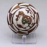 Click for a larger view A polychrome seed pot decorated with a cloudeater, fish, fineline and geometric design
 by Diane Lewis of Acoma