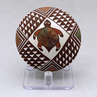 Click for a larger view A polychrome seed pot decorated with a turtle, fineline and geometric design
 by Diane Lewis of Acoma