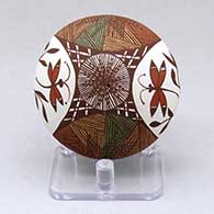Click for a larger view A polychrome seed pot decorated with a dragonfly, plant, fineline and geometric design
 by Diane Lewis of Acoma
