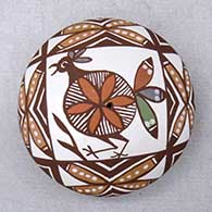 Click for a larger view A polychrome seed pot decorated with a turkey, fineline and geometric design
 by Diane Lewis of Acoma