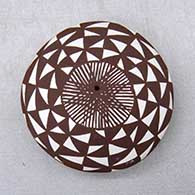 Click for a larger view A black on white seed pot decorated with a fineline and geometric design
 by Diane Lewis of Acoma