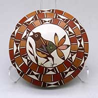 Click for a larger view A polychrome seed pot decorated with a bird, branch and geometric design
 by Diane Lewis of Acoma