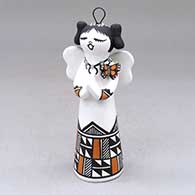 A polychrome standing Christmas angel decorated with a painted butterfly applique and geometric design
 by Marilyn Ray of Acoma