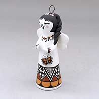 A polychrome standing Christmas angel decorated with a painted butterfly applique and geometric design
 by Marilyn Ray of Acoma