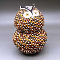 A polychrome owl effigy jar decorated with a geometric design
 by Frederica Antonio of Acoma
